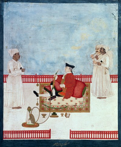 A European Seated on a Terrace with Attendants, c.1760-63 by Dip Chand